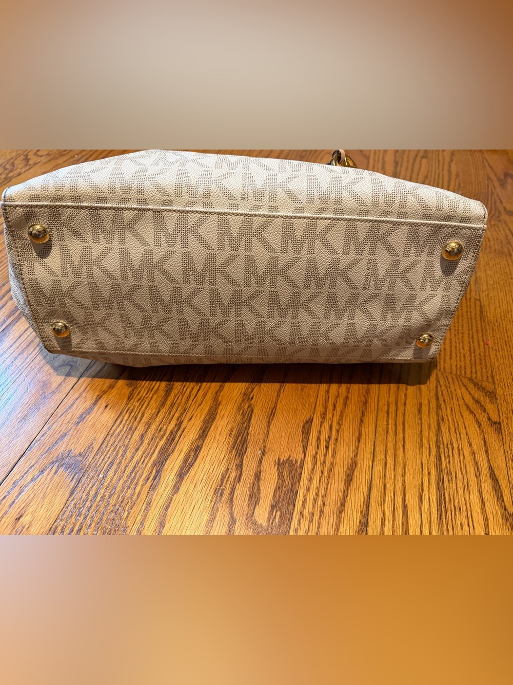 Michael Kors Tan Beige MK Logo Tote with Gold Charm - Picture 4 of 8
